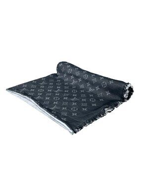Louis Vuitton Shawl Collection Line Etole Monogram Bicolor Black White Cotton